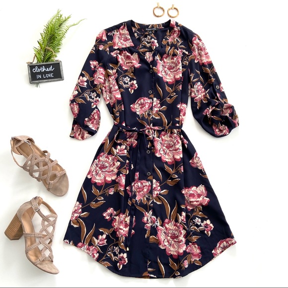 41 Hawthorn Dresses & Skirts - 41 Hawthorn Navy & Pink Floral Cristen Shirt Dress